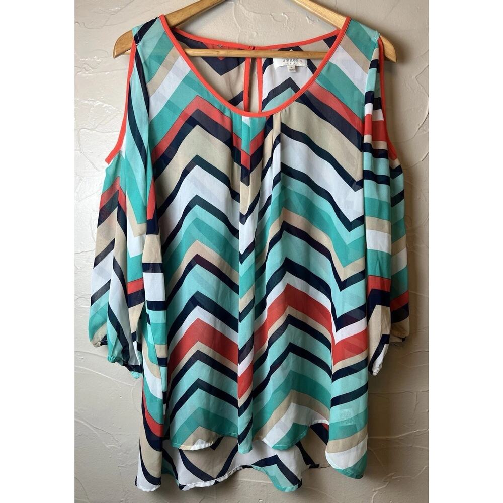 Umgee Lightweight Cold Shoulder Top Nautical Coastal Sheer Women Sz XL Layering
